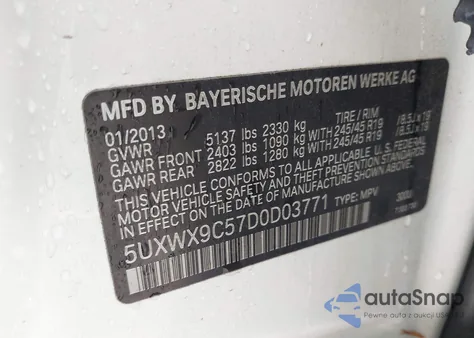 2013 BMW X3 xDrive28I из США, поврежденный, VIN 5UXWX9C57D0D03771